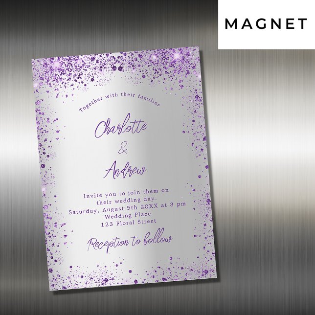 Invitation Magnétique violet violet mariage brillant luxe (Créateur téléchargé)