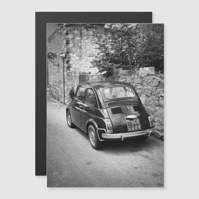 Invitation Magnétique Voiture FIAT 500 en noir et blanc (Devant / Derrière)
