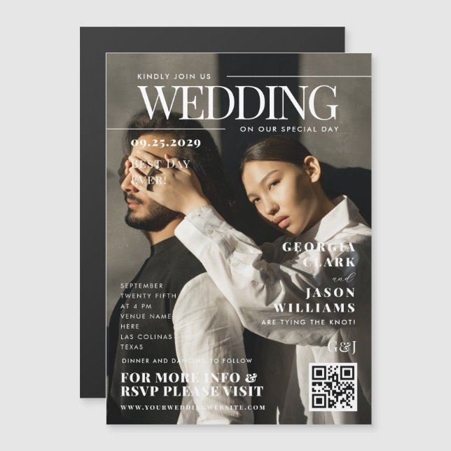 Invitation Magnétique Votre photo personnalisée | Couverture de magazine (Devant / Derrière)