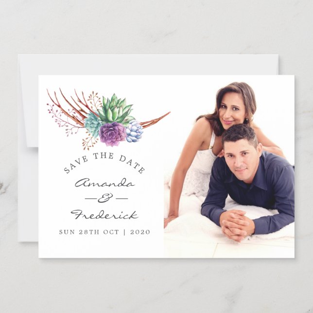 Invitation Magnétique Watercolor Desert Succulents Mariage Enregistrer l (Recto)