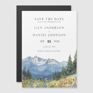Invitation Magnétique Watercolor Mountain Floral Wedding Enregistrer La