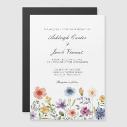 Invitation Magnétique Watercolor Wildflower Pretty Spring Garden Wedding