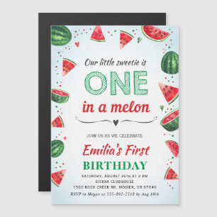 Invitation Magnétique Watermelon 1er Birthday Party Girl Summer