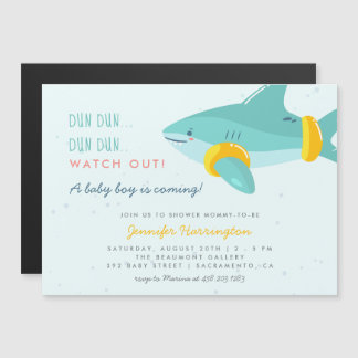 Invitation Magnétique Whimsical Shark Cartoon Summer Boy Baby shower