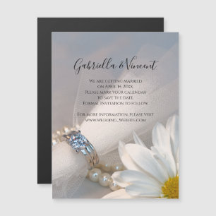 Invitation Magnétique White Daisy Elegance Wedding Enregistrer la date