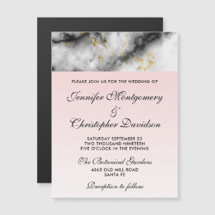 Invitation Magnétique White Gray Marble with Gold Ribbon