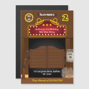 Invitation Magnétique Wild West Cowboy 2e fête d'anniversaire
