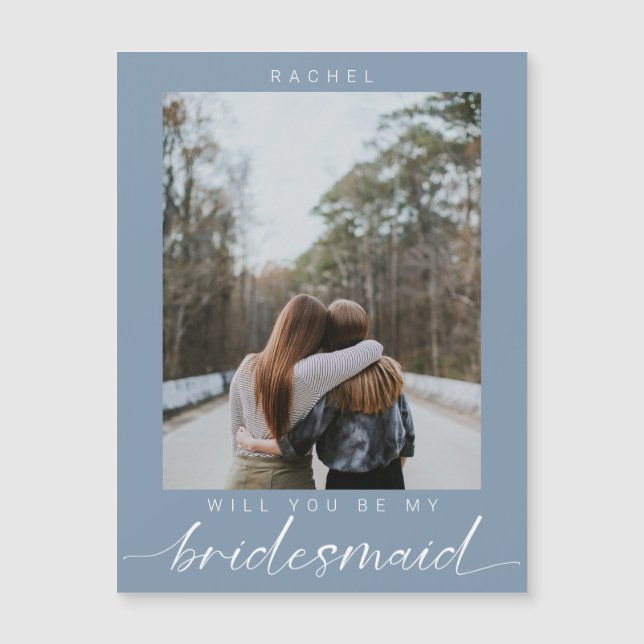 Invitation Magnétique Will you be my Bridesmaid Minimal Photo Dusty Blue (Devant)