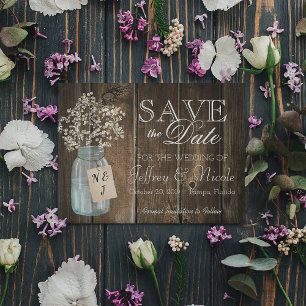 Invitation Magnétique Wood Rustic Country Barne Mariage Date de sauvegar