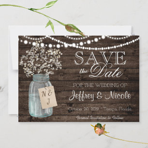 Invitation Magnétique Wood Rustic Country Barne Mariage Date de sauvegar
