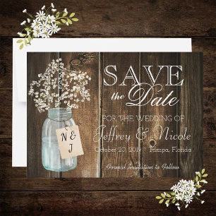 Invitation Magnétique Wood Rustic Country Barne Mariage Date de sauvegar