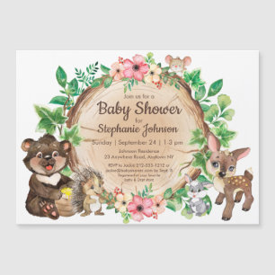 Invitation Magnétique Woodland Rustic Animal Baby shower neutre