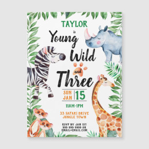 Invitation Magnétique Young Wild et Three Safari Animal 3ème anniversair