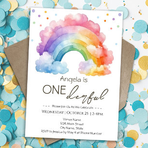 Invitation Magnifique 1er anniversaire Enfants Arc-en-ciel