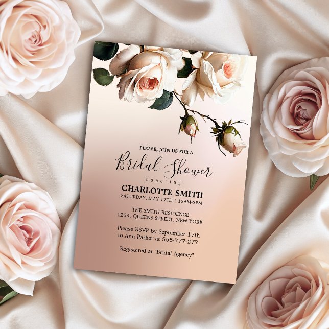 Invitation Magnifique Blush Beige Oil Rose Fête des mariées I (Gorgeous Blush Beige Oil Rose Bridal Shower Invita Invitation)