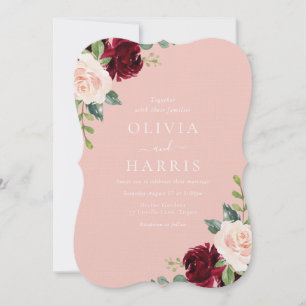 Invitation Magnifique Blush Elégance Bourgogne Floral Mariage