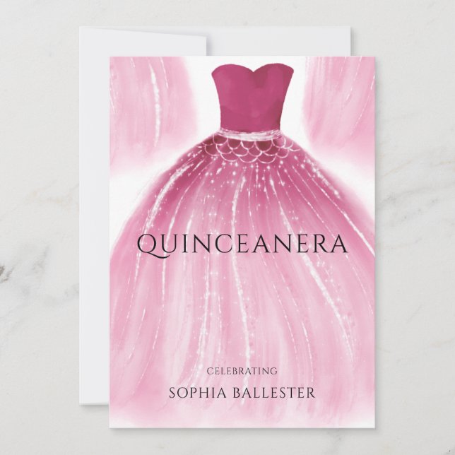Invitation Magnifique Blush Rose Quinceanera Dress Party (Devant)