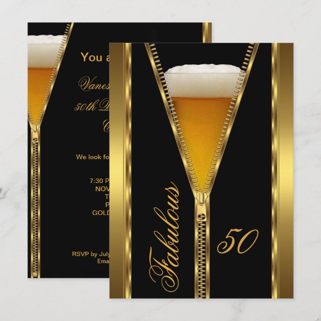 Invitation Magnifique boisson à la bière dorée avec fermeture (Devant / Derrière)