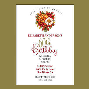 Invitation Magnifique Bouquet de Fleurs d'Automne pour 60 ans