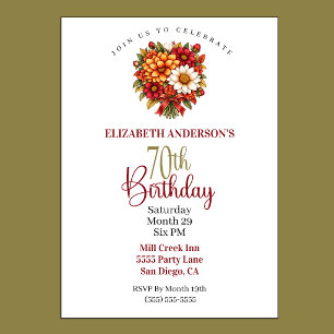 Invitation Magnifique Bouquet de Fleurs d'Automne pour 70 ans