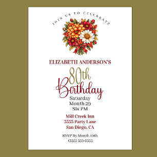 Invitation Magnifique bouquet de fleurs d'automne pour 80 ans