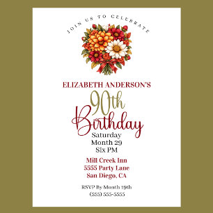 Invitation Magnifique bouquet de fleurs d'automne pour 90e an