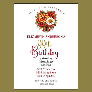 Invitation Magnifique bouquet de fleurs d'automne pour 99e an