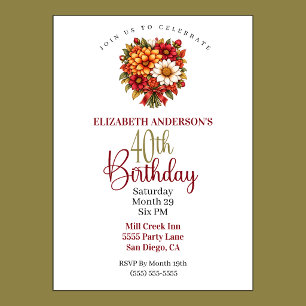Invitation Magnifique Bouquet de Fleurs d'Automne pour les 40