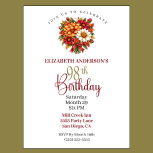 Invitation Magnifique Bouquet de Fleurs d'Automne pour les 98