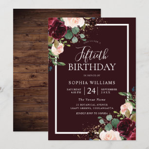Invitation Magnifique Bourgogne Rouge & Blush Floral 50e anni