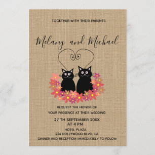 Invitation Magnifique caricature florale chats en burlap