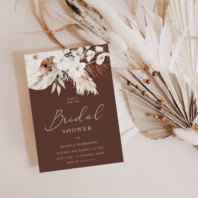 Invitation Magnifique Chocolat Boho Fête des mariées florale  (Créateur téléchargé)
