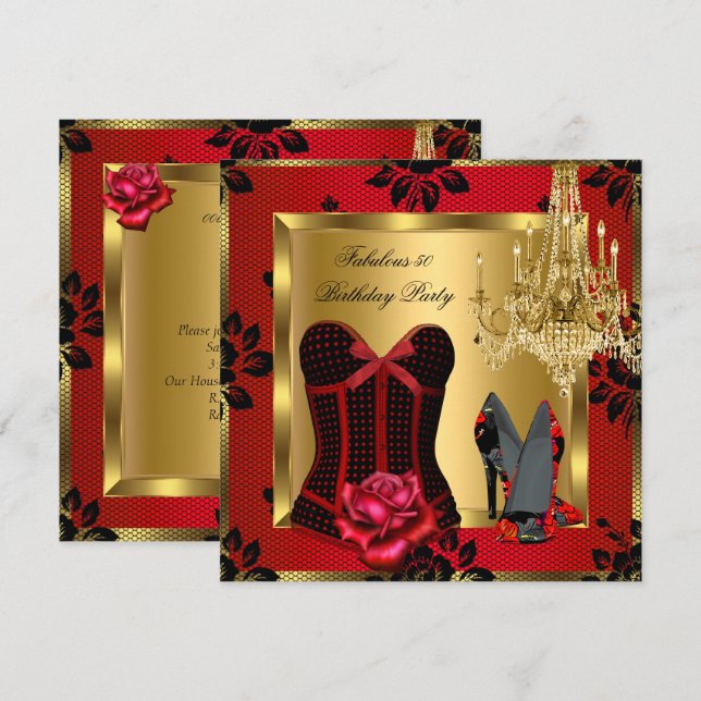 Invitation Magnifique corset rouge talon de 50 ans lustre ros (Devant / Derrière)