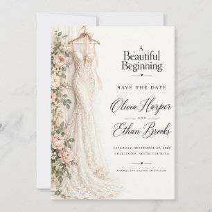 Invitation Magnifique début rose blush pour annoncer la date