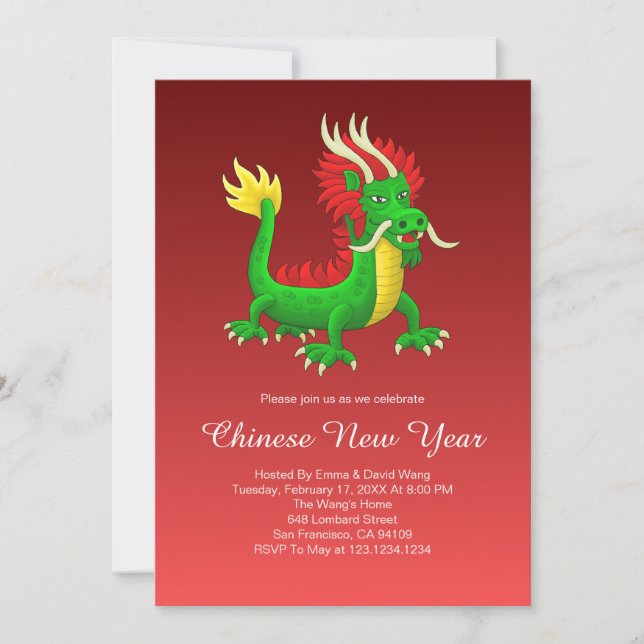 Invitation Magnifique dragon chinois dessiné à la main (Devant)