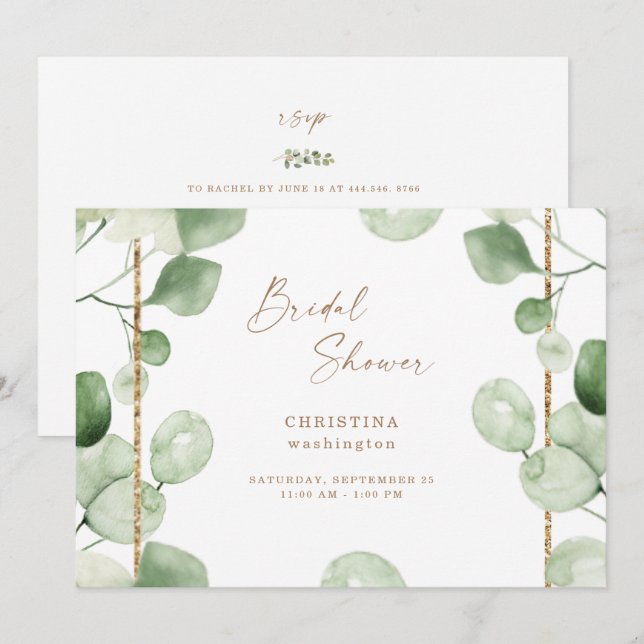 Invitation Magnifique feuillage Eucalyptus Baby Shower de mar (Devant / Derrière)