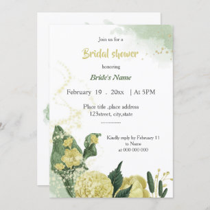 Invitation magnifique fleurs jaunes verdure douche nuptiale