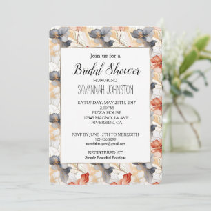 Invitation Magnifique floral féminin pêche bleu et blanc