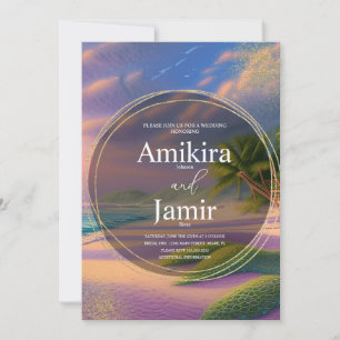 Invitation Magnifique fond de plage paillettes or mariage