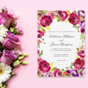 Invitation Magnifique Fuchsia rose Floral Chic Printemps Mari