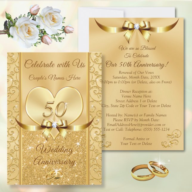 Invitation Magnifique Gold 50e anniversaire Mariage Invitatio (Elegant 50th wedding anniversary invitations. Golden anniversary invitations is the 50 year symbol.)