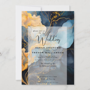 Invitation Magnifique Indigo Blue et Gold Abstrait