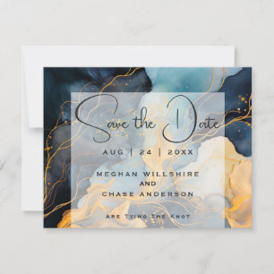 Invitation Magnifique Indigo Blue et Gold Abstrait