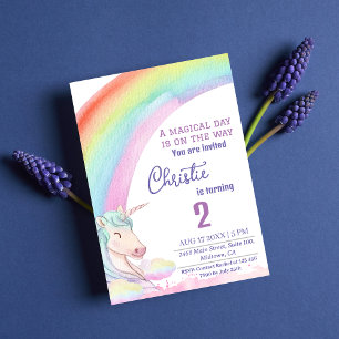 Invitation Magnifique licorne arc-en-ciel 2e anniversaire