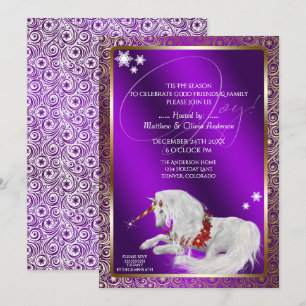 Invitation Magnifique Licorne de Noël Fantastique Joie Violet