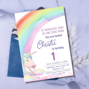 Invitation Magnifique licorne moderne unicorne arc-en-ciel 1e
