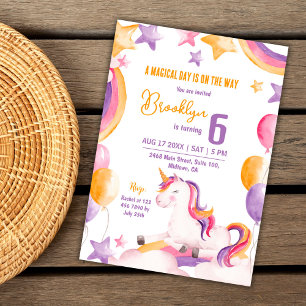 Invitation Magnifique licorne moderne unicorne arc-en-ciel 6e