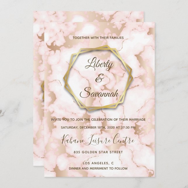Invitation Magnifique marbre rose (Devant / Derrière)