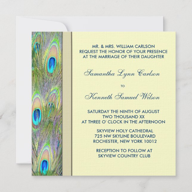 Invitation Magnifique mariage au paon doré (Devant)