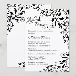 Invitation Magnifique Mariage avec Tourbillons Noir et Blanc